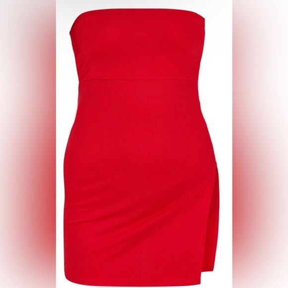 PrettyLittleThing Red Crepe Split Side Bandeau Bodycon Dress. Size 0 - Picture 4 of 12